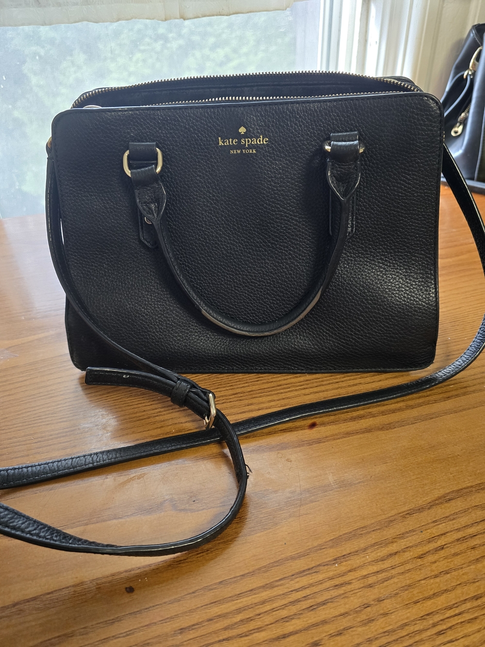 kate spade Black Pebbled Leather Satchel with Crossbody Strap